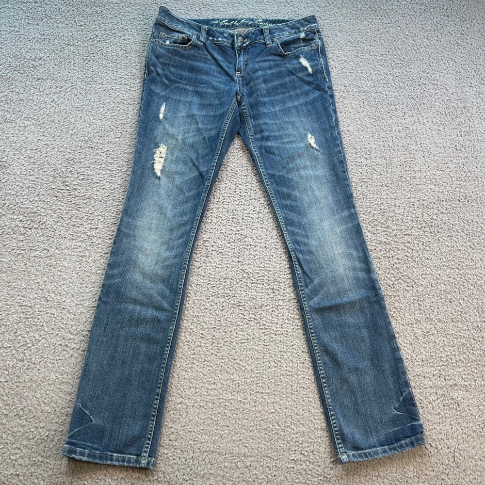 Juicy Couture The Cali Blue Distressed Straight Leg Jeans Size 27 Y2K Low Rise